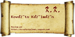 Kováts Kálmán névjegykártya